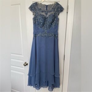 Dusty Blue Dress with Lace Top & Sheer Skirt